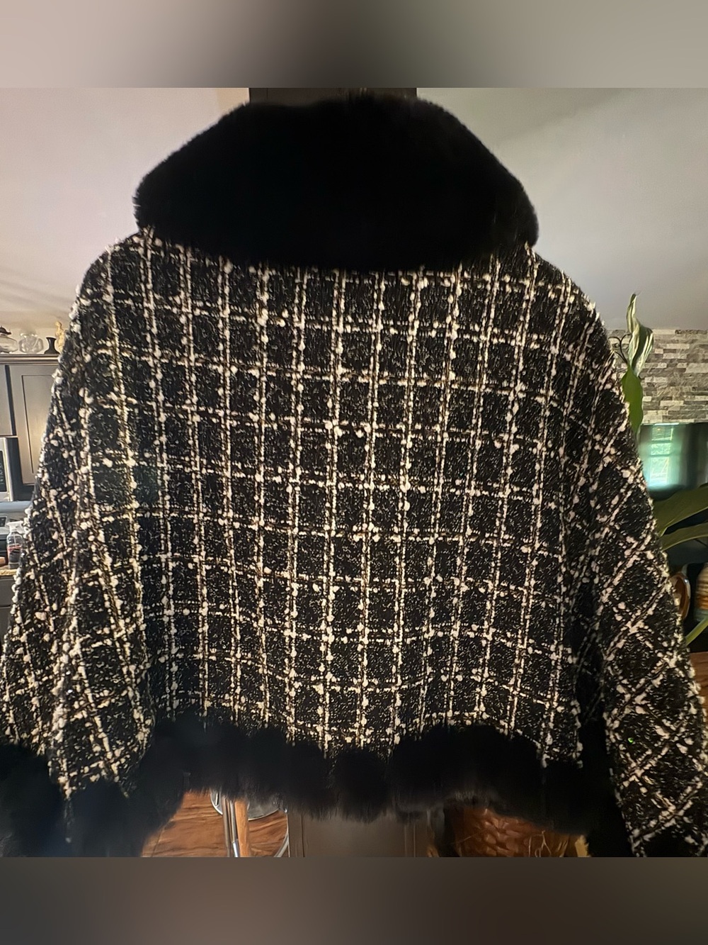 Fur-lined Sparkling Black and White Cape